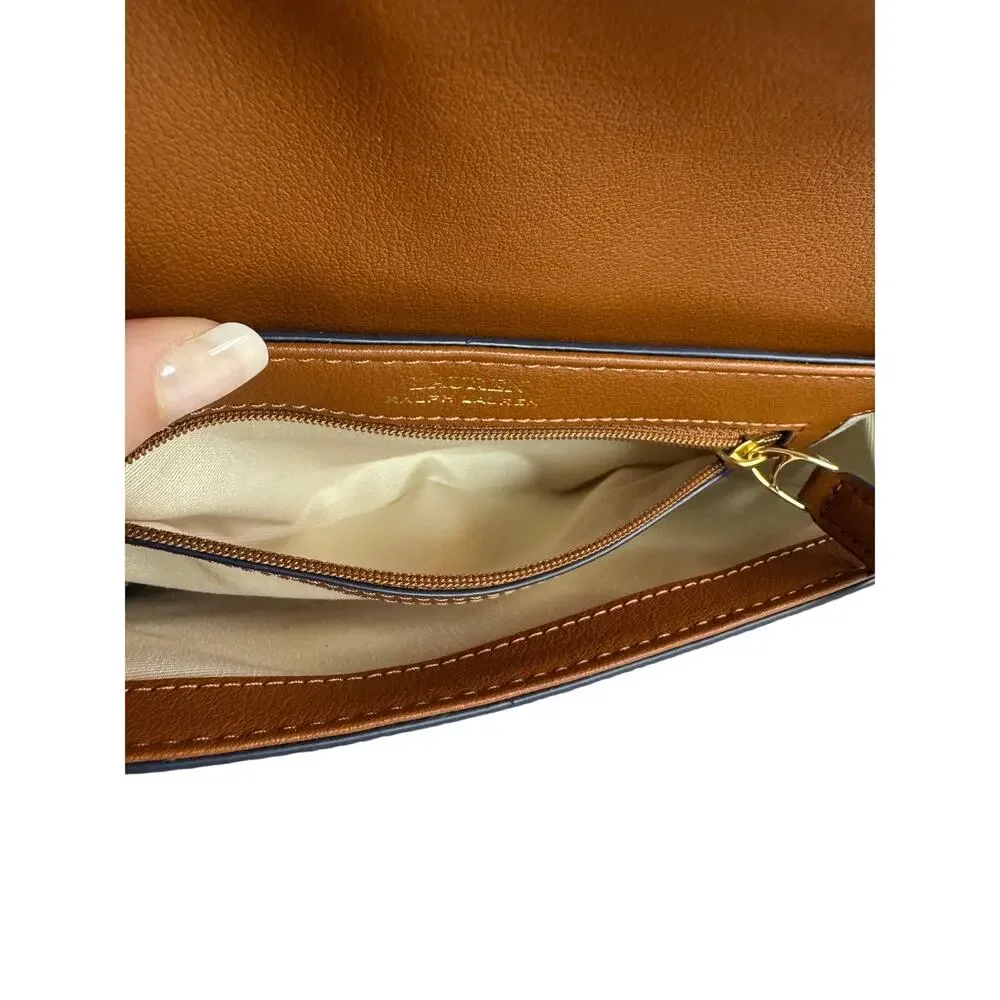 Lauren Ralph Lauren Spencer Leather Shoulder Bag Brown Gold LRL SAMPLE - Picture 11 of 16